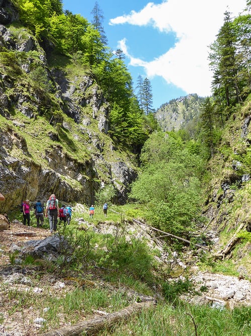 Hiker on an active holiday in Upper Austria in the Kalkalpen National Park